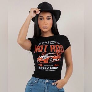 A277. Hot Rod Graphic Black Baby Tee